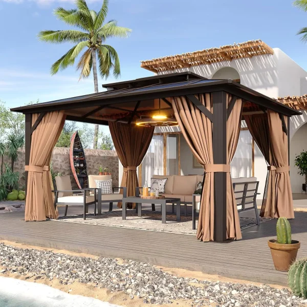 12'x10' Hardtop Gazebo, Aluminum Frame Permanent Pavilion