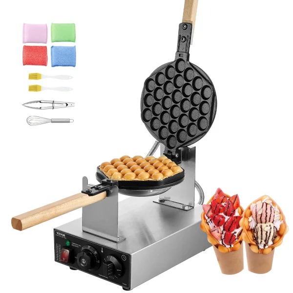 Egg Bubble Waffles 1400W w/180° Rotatable 2 Pans Handles