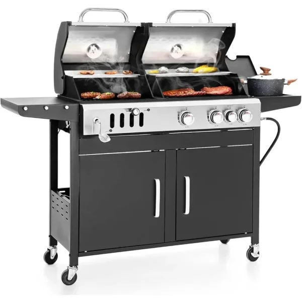 Outdoor Barbecue Grill with Side Burner Dual Fuel