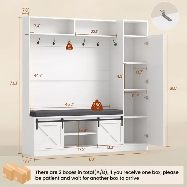 Bench and Shoe Storage Entryway Coat Rack